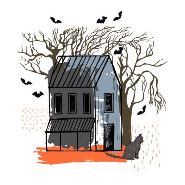 Hand drawn halloween house. Vector sketch illustration.