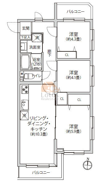 セザール西大島405間取（3LDK）