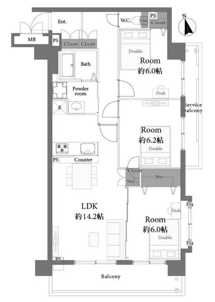 セザール第５五反野505間取（3LDK）