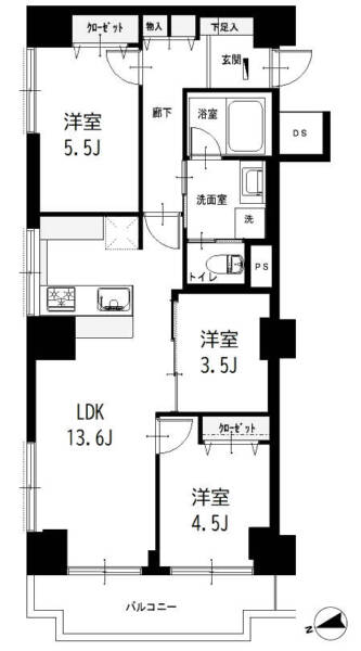 ニューハイツ大森307間取（3LDK）