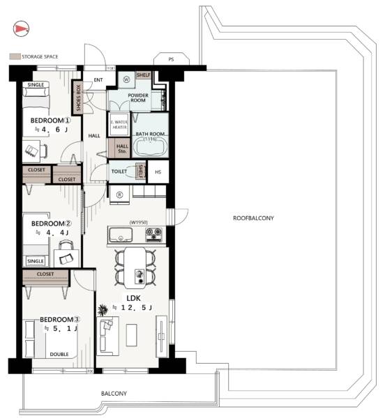 五反野第３スカイハイツ430間取（3LDK）