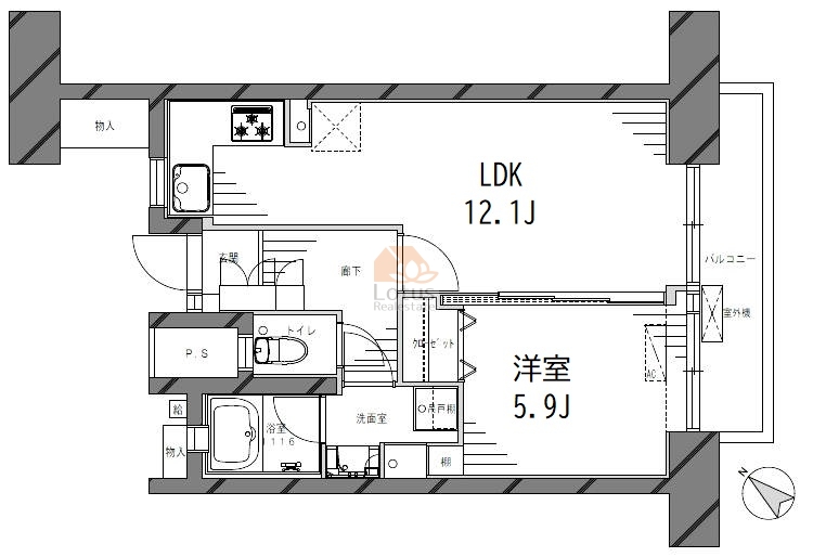 東白鬚第２マンション602間取（1LDK）