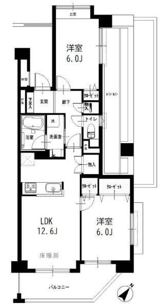 レクセルプラザ堀切菖蒲園307間取（2LDK）