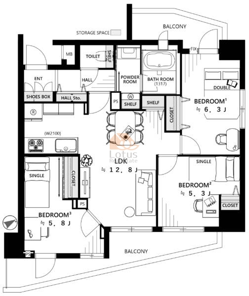 ラアトレ千住三ノ輪401間取（3LDK）