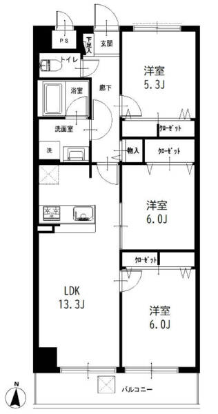 シャンドヴィラージュ202間取図