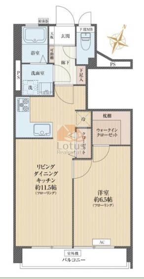 高輪ハイツ４階間取（1LDK）