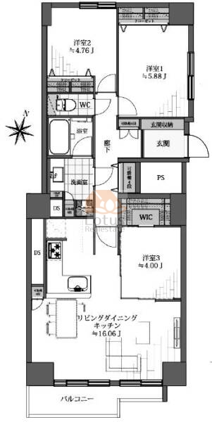 マンション雅叙苑509間取（3LDK）