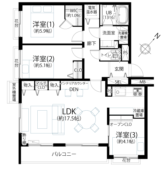 千歳烏山シティハウス402間取（3LDK）