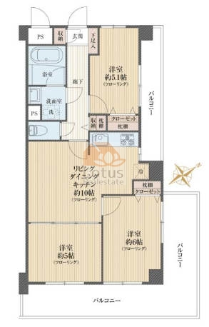 ライオンズマンション一之江3階間取（3LDK）