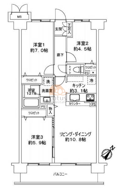 ウインベルコーラス浮間公園411間取（3LDK）