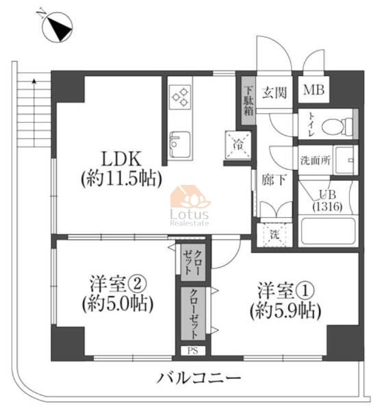 秀和新川アネックス404間取（2LDK）