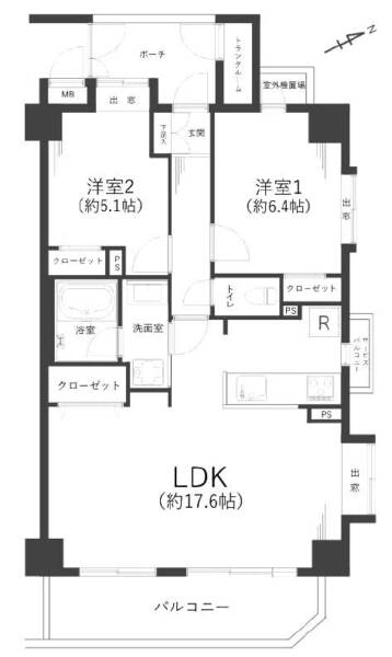 ダイアパレスグランデージ千住大橋305間取（2LDK）