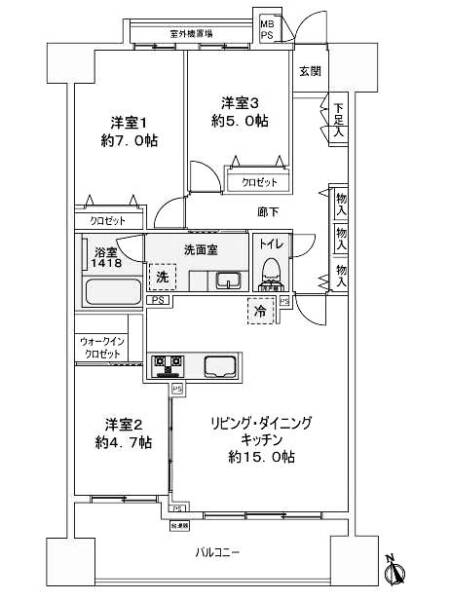 アルシオン東大島204間取（3LDK）