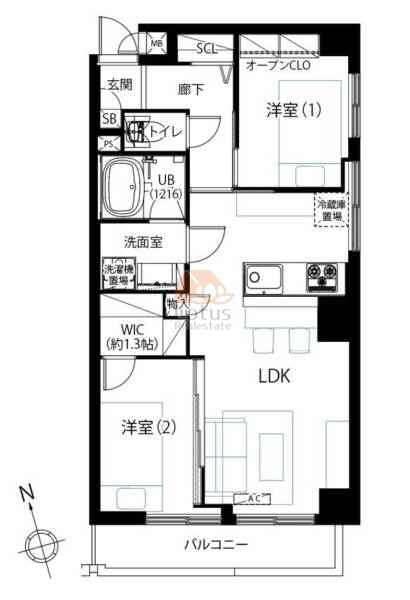 クレール島津山603間取（2LDK）