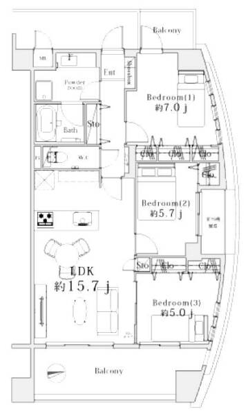 アルシオン東大島208間取図