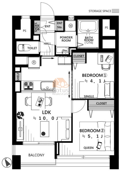 新大塚共同住宅1006間取（2LDK）