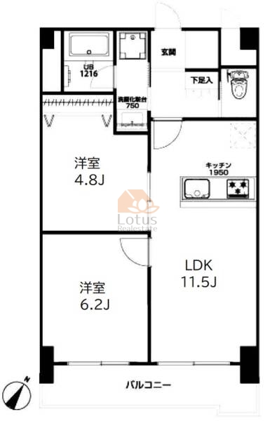 箱崎ダイヤマンション402間取（2LDK）