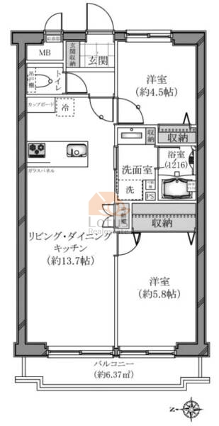 アルカディア曳舟304間取（2LDK）