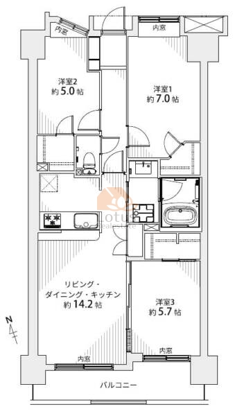 モアクレスト荒川公園206間取（3LDK）