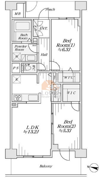 イニシア蓮根303の間取（2LDK）