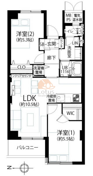 ライオンズマンション大森1302の間取（2LDK）