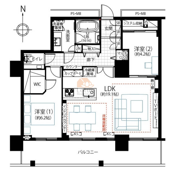 ブリリアタワー大崎2806の間取（2LDK）