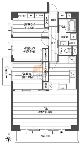 西落合スカイマンション306の間取（3LDK）