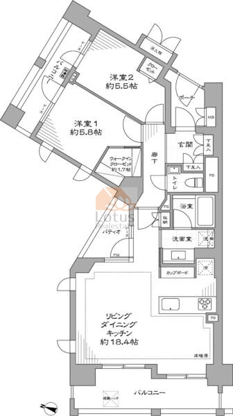 サンクタス本郷1002の間取（2LDK）