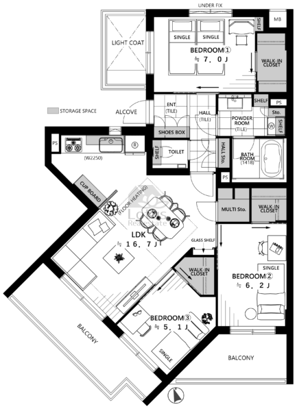 マイコート若松町ガーデンフラッツ206の間取（3LDK）