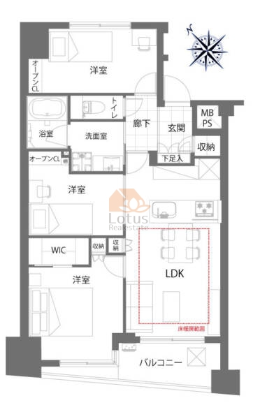 グラーサ東京イースト401の間取（3LDK）