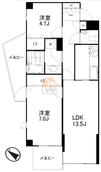 グランドメゾン高円寺・南101の間取（2LDK）