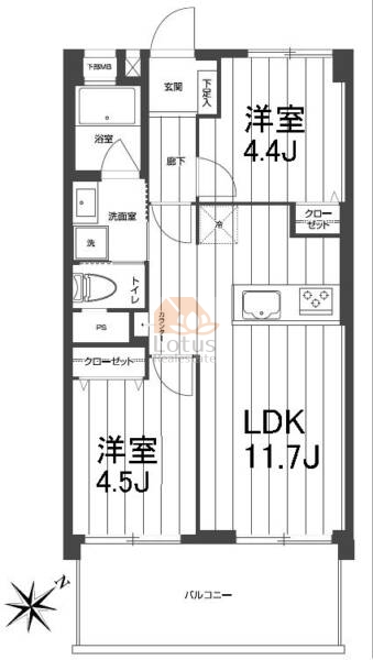 ラトゥール砧502の間取（2LDK）