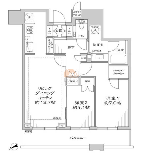 ＢｒｉｌｌｉａＴｏｗｅｒｓ目黒サウスレジデンス1805の間取（2LDK）