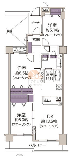 コスモ板橋前野町ヒルズ305の間取（3LDK）