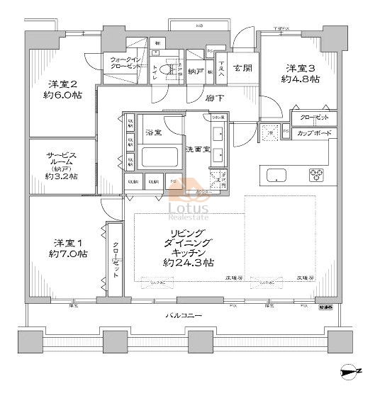 石神井公園ピアレス3102の間取（3SLDK）