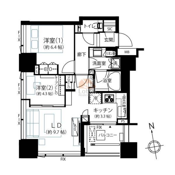 シティタワー池袋ウエストゲート1801の間取（2LDK）