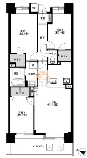 コスモタウン金町411の間取（3LDK）